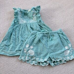 Mini Boden Green Embroidered gauze cotton summer set